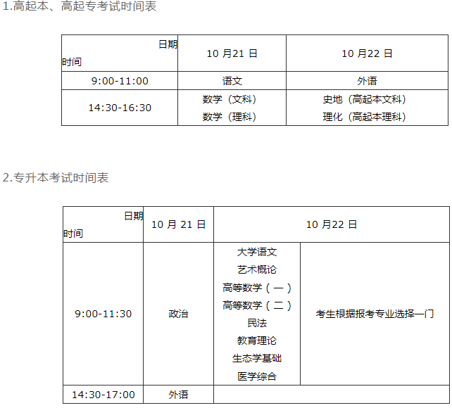 河南成人高考專升本考試時(shí)間？