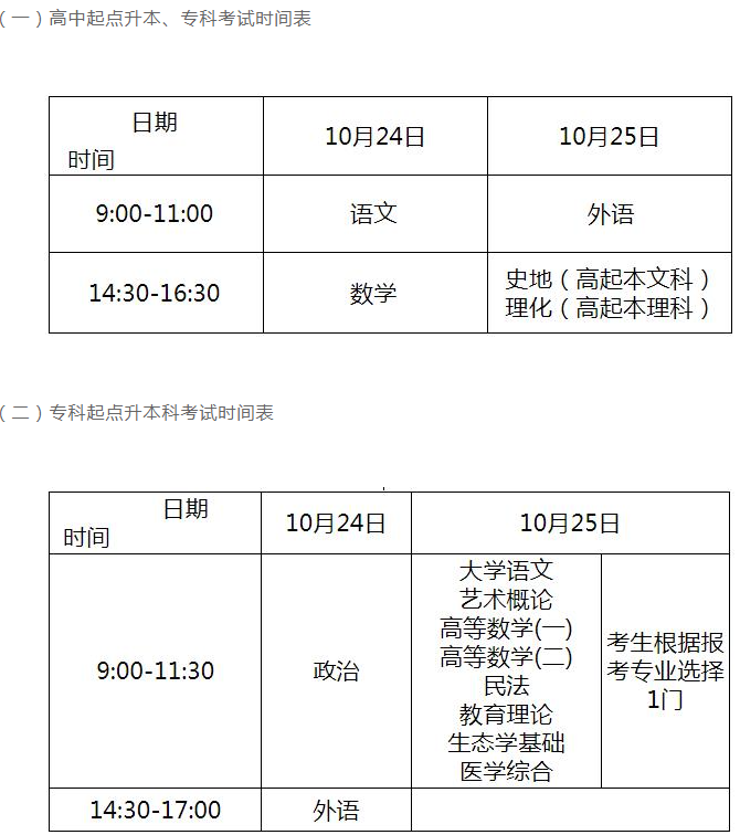 泰安成人高考考試時(shí)間2020？