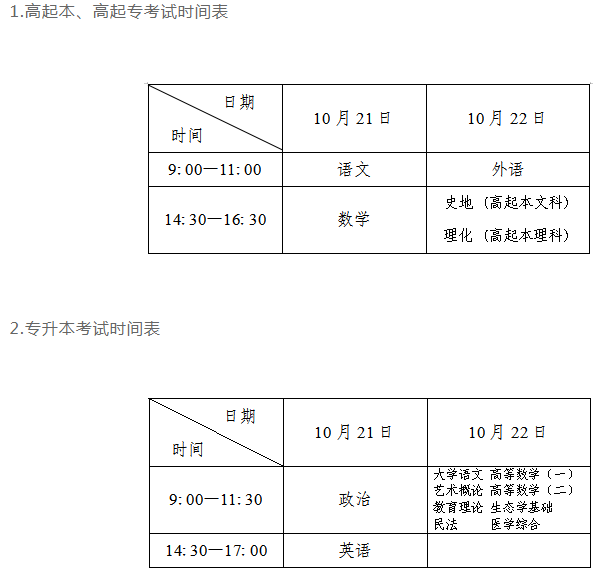 成人高考大連考試時間？