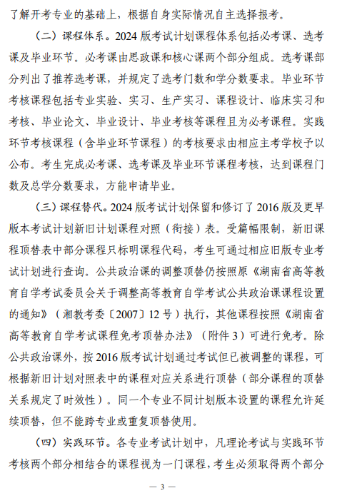 關(guān)于印發(fā)湖南省高等教育自學考試專業(yè)考試計劃（2024年版）的通知
