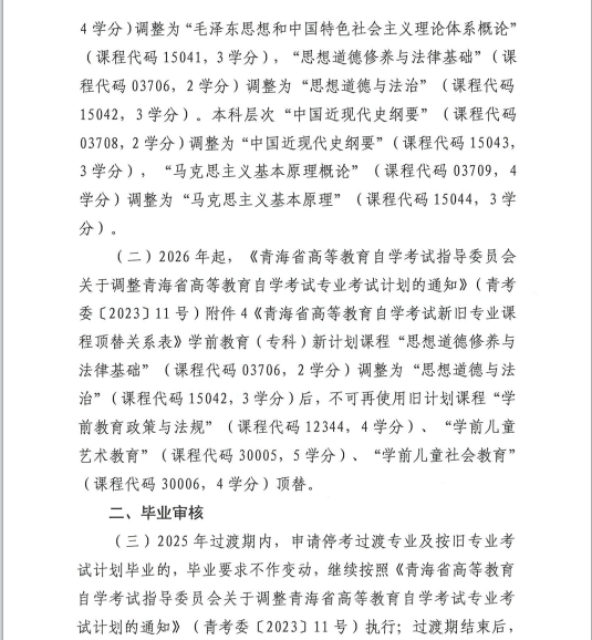 青海省教育招生考試院關于調整高等教育自學考試思想政治理論課課程設置的通知